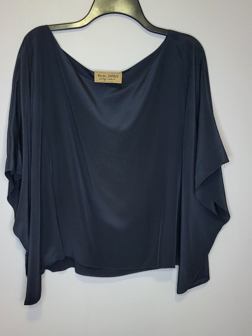 Karen Zambos Vintage Couture Black Silk Batwing Dolman Blouse One Size Y2K